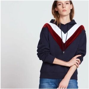 Sandro Navy and Burgundy Chevron Hoodie